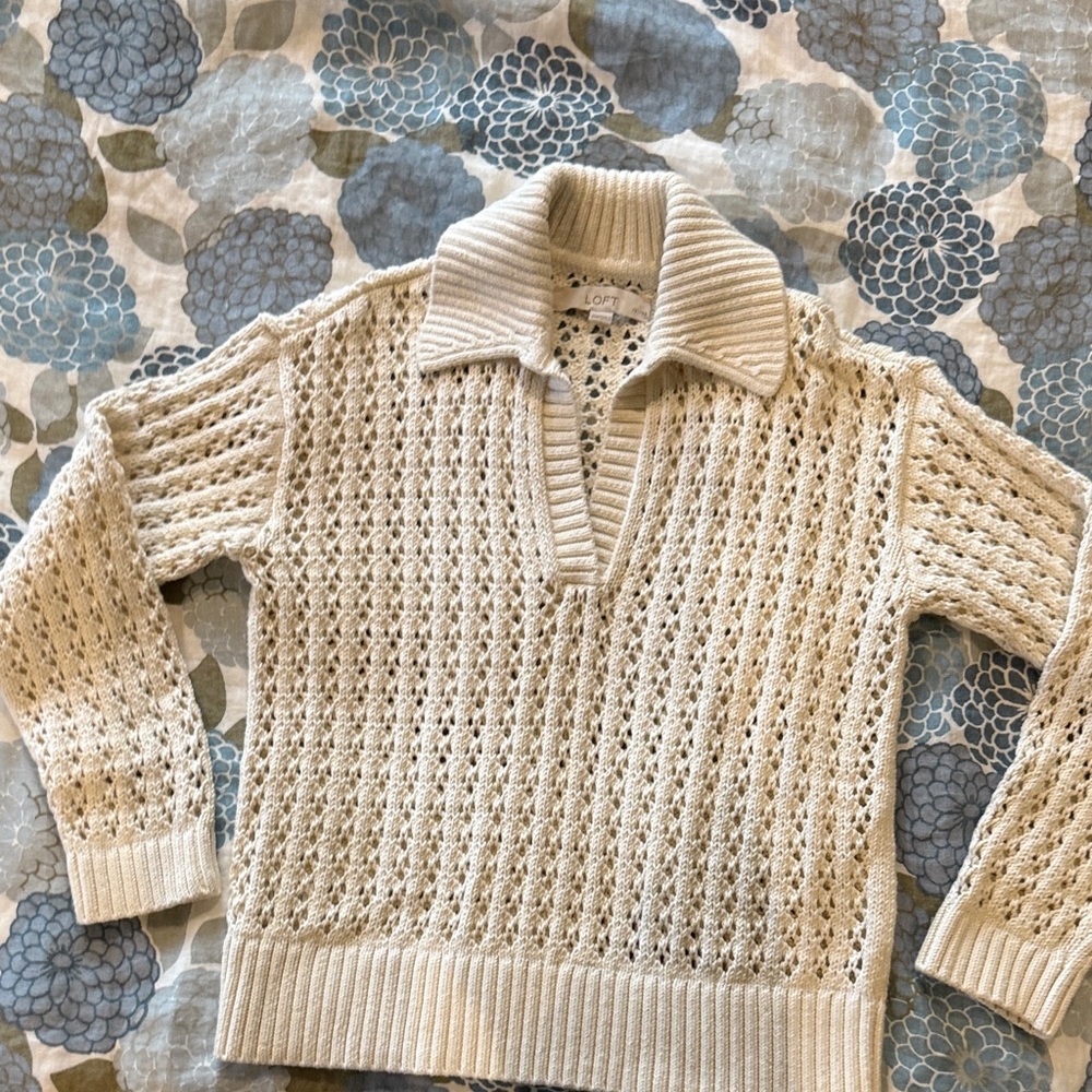 LOFT Cream V-Neck Sweater